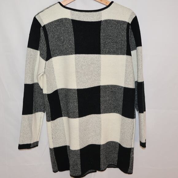 Nicole Alexander Sz M Sweater Jacket, Black White Tunic Snap closure Buttons - Picture 9 of 16